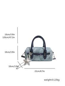 Nuevo bolso de mano de estilo coreano con bloques de color en denim para mujeres, bolso de hombro versátil, bolso pequeño de moda para ir al trabajo, bolso bandolera premium con colgante - Azul - Ver 2