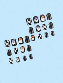 Halloween 24 Pieces Rectangular Press-On Nails Cute White Ghost Acrylic Nail Tips, Including Jelly Glue And 1 Nail File, Nail - Multicolor - View 2