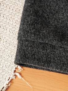 Unisex Kids & Teens Dark Grey Textured Long Sleeve Cardigan, Preppy Style, Suitable For Back To School, Daily Wear, Autumn/Winter - Black - View 7