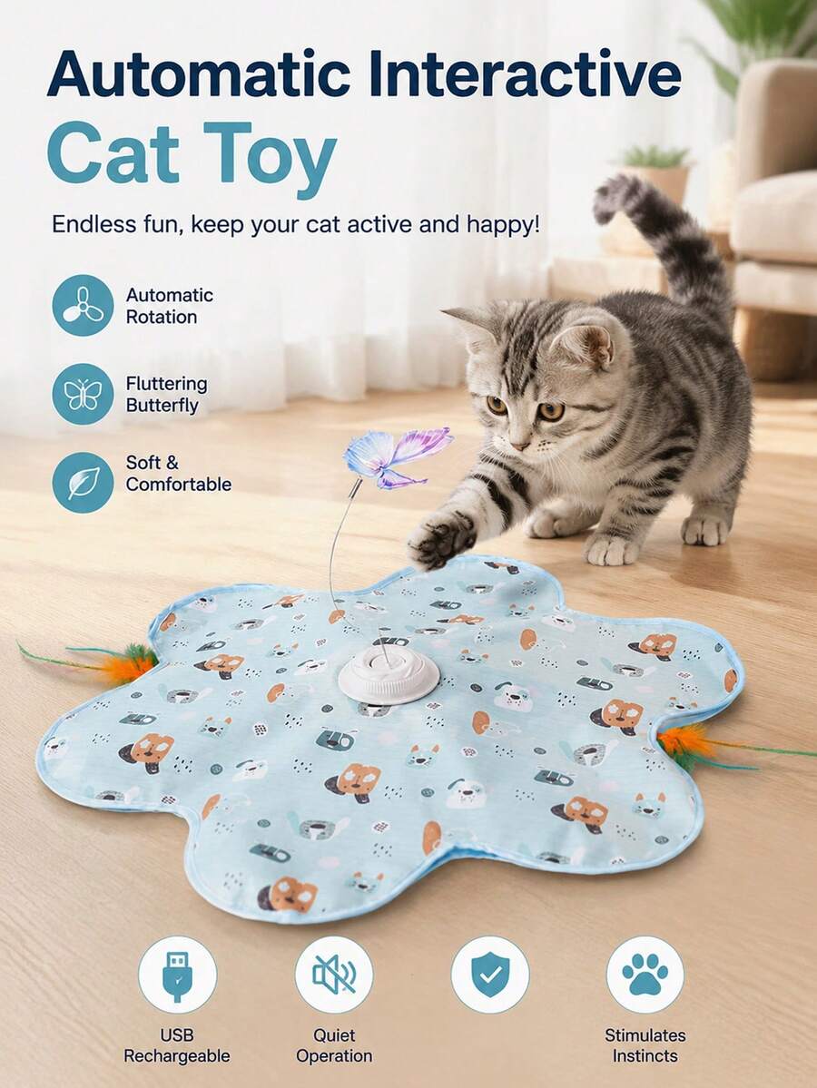 Automatic Interactive Cat Toys 360° Irregular Movement Simulating Prey, Hands-Free, USB Rechargeable, Smart Sensing Rotation Cat Teaser Wand , Stimulating Hunting Instinct, Self-Entertainment Tool Pet Toys Automatic Cat Toys - Blue - View 1