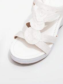 Women's Elegant White Braided Wedge Sandals, Open Toe Braided Elastic Back Strap Design, Suitable For Weddings, Parties, Commuting, Office, Summer Daily Wear - White - View 8