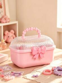 1pc Cute Bowknot Children's Storage Box, Toy Storage Essential! Transparent Dust-Proof Lid With Scientific Compartment Design For Clear Classification And Easy Retrieval, Can Store Toys, Puzzles, Teethers, Picture Books And Other Small Items (Pattern Is Sticker) - View 6