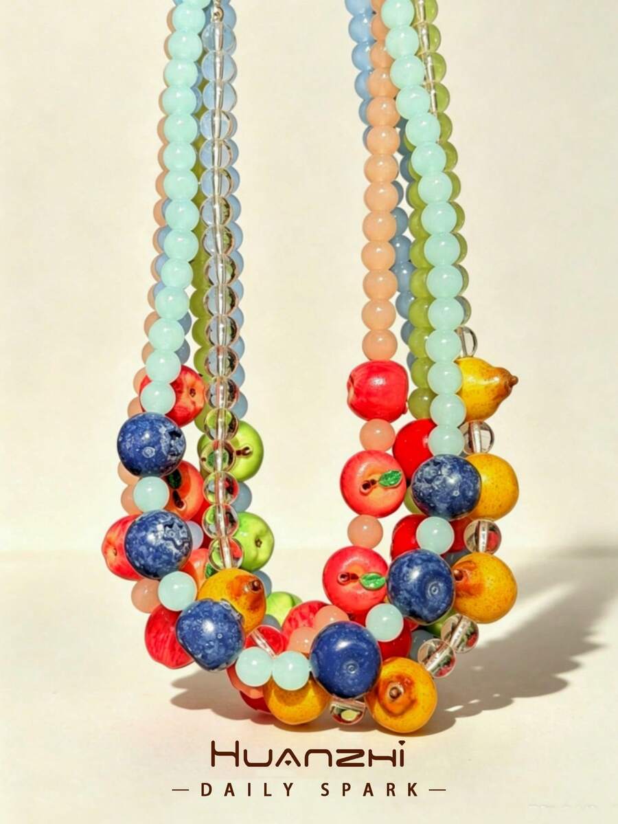 Cute INS Colorful Dopamine, Red & Green Apple Beaded Necklace, Fresh Fruit Minimalist Versatile Choker, Suitable For DIY And Gift To Friends, Spring/Summer - Multicolor - View 1