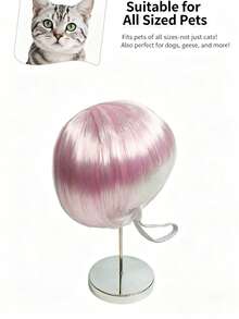 1pc Pet Cat Dog Wig, Pink Bangs Bob Hair Accessory, Suitable For Cats And Dogs To Wear, Applicable For Taking Funny Pet Photos, Attending Theme Parties, Birthday Parties And Daily Dress-Up - Baby Pink - View 6