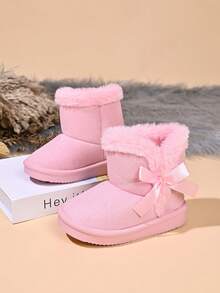 New Baby Snow Boots With Bow Decoration - Pink - View 6
