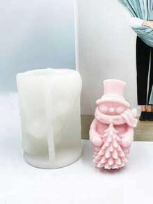 1pc 3D Christmas Snowflake Snowman Silicone Candle Mold, Christmas Hugging Pine Tree Snowman Shaped Aromatherapy Candle Mold, Suitable For Handmade, Resin Crafts, Used For Christmas Home Decor - A-White - View 9