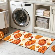 1pc Kitchen Rug, Halloween Pumpkin & Ghost Print Long Runner Mat, Kitchen Entryway Hallway Decorative Carpet, Holiday Atmosphere Soft Decor, Suitable For Indoor Home Scenes, Fun Cartoon Pattern Design, Adding Unique Halloween Vibe - Orange - View 7