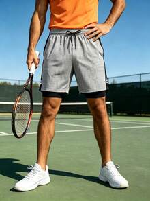 Nuevos pantalones cortos deportivos 2 en 1 transpirables de secado rápido con estampado floral para hombres - Beis - Ver 3
