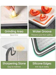 1pc Multifunctional Double-Sided Cutting Board, Non-Slip Stainless Steel Chopping Board, Quick Defrosting Cutting Board, Defrosting Board, Built-In Knife Sharpener, Juice Groove And Handle, Suitable For Meat And Vegetables, Kitchen Essential, Kitchen Supplies, Kitchen Utensils - View 3