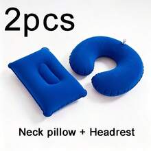 2 Buah Bantal Leher dan Sandaran Kepala - Bantal Penopang Kursi Kantor/Perjalanan Ergonomis PVC Tahan Lama, Portabel, Mudah Ditiup/Dikempiskan, Desain Multi-Warna yang Dapat Ditumpuk untuk Rumah, Hadiah Ideal untuk Para Profesional - MultiWarna - View 1