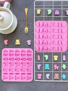 35 Cavity Pink Cute Silicone Baking Mold With Dropper, Multi Shape DIY Cake Chocolate Candy Decorating Kitchen Tool - Multicolor - View 4