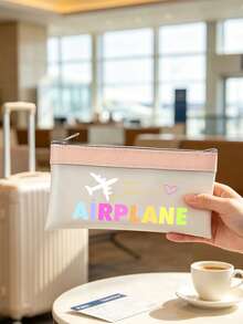 Airplane Theme Document Organizer/Passport Holder, Airplane Route, Travel Elements English Letter Print, Zipper Pouch, Cash Envelope, Passport Organizer, Transparent Bank Deposit Bag, Smooth Zipper Lightweight Portable. Travel, Vacation Boarding Document Storage, Daily Receipt And Stationery Organization, Suitable For Men And Women Travelers, Back To School Season, Travel Season Gift Choice, Practical Small Gift For Loved Ones And Friends - Multicolor - View 1