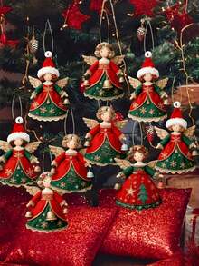 65/58/52/45/36/30/22/15/10/8Pcs MDF Christmas Angel Hanging Ornaments, Wooden Santa Decor For Tree Window Home Holiday Gift - Angel - View 3