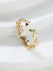 1Pc Simple And Fashionable Micro Inlaid Butterfly Ring For Women's Opening Adjustable Ring For Women's Accessories - Butterfly - View 3