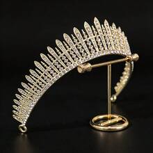 1pc Vintage Geometric Pointed Crystal Crown, Full Rhinestone Sunburst Tiara, Wedding Royal Queen Headpiece - Multicolor - View 4
