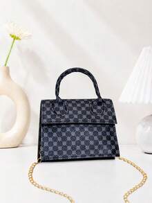 Mirror Glossy Patent Leather Fashion Chain Handle Handbag - Black - View 4