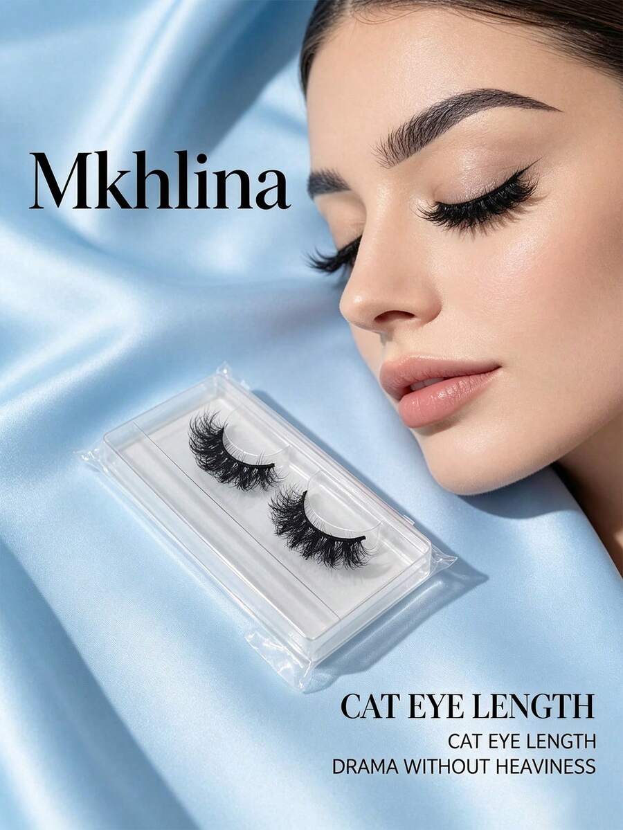 Mkhlina 蓬鬆 3D 貂毛感假睫毛 顯眼纖長濃密款 可重複使用 柔軟條狀假睫毛 化妝配件 - 黑色 - 查看 1