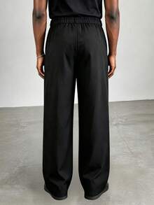 Men's Spring/Autumn Drape Wide Leg Dress Pants, Double Button High Waist Loose Straight Leg Black Casual Suit Trousers - Black - View 3