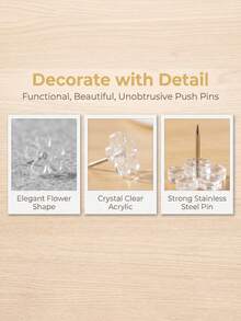 50pcs Transparent Flower-Shaped Push Pins, 5-Petal Flat Head Decorative Thumbtacks For Office, Plum Blossom Design - Clear Plum Blossom Push Pins - View 5