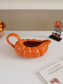 1pc Ceramic Pumpkin Shaped Sauce Boat, Halloween Pumpkin Shaped Sauce Boat, Suitable For Home, Kitchen And Restaurant Tableware; Used For Storing Seasonings, Sauces, Gravy And Salad Dressing; Suitable As A Gift Or Holiday Decoration - Multicolor - View 3