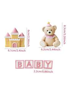1pc Teddy Bear Cake Topper Castle, Letter "Baby" Baby Shower Cake Decoration, Birthday Party Supplies, Baby Shower Gift - Multicolor - View 7