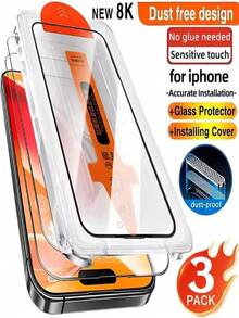3-Pack 8K Ultra HD Glossy Tempered Glass Screen Protector, Compatible With IPhone 16, 17 Pro Max, 17 Air, 16 E, 15, 14 Plus, 13, 12 Mini, 11, XR And XS Max, With One-Click Installation Tool, Easy To Install - Clear - View 22