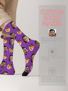 1 Pair Customized Face Pattern Socks, Personalized Photo Socks, Custom Printed Socks, Funny Face Socks, Custom Pattern Socks, Print Any Face Pattern On Socks, Anniversary Gift, Valentine's Day Gift, Unique Birthday Gift, Personalized Collectible - Multicolor - View 9