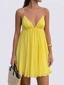 Sedessea Casual Sexy Cute Romantic Charming Dress For Daily Wear, Vacation And Date - Yellow - View 1