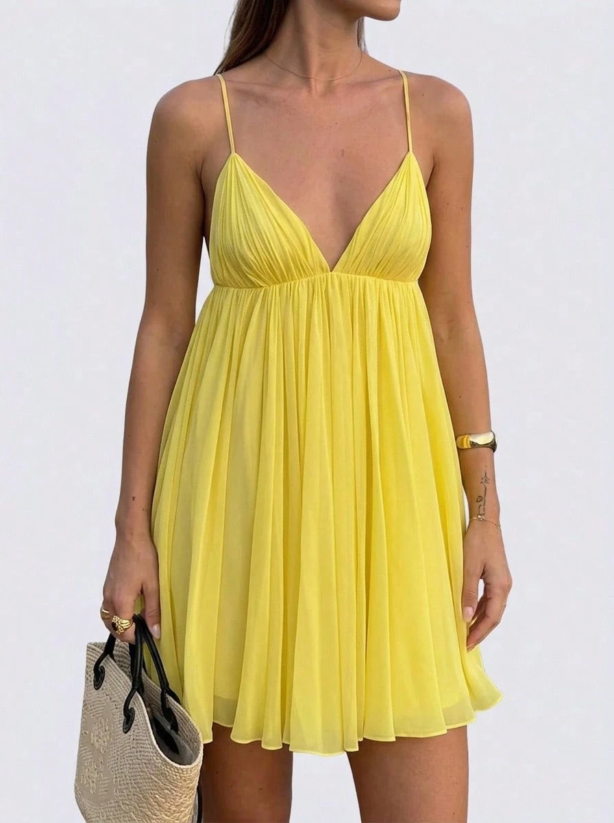 Sedessea Casual Sexy Cute Romantic Charming Dress For Daily Wear, Vacation And Date - Yellow - View 1
