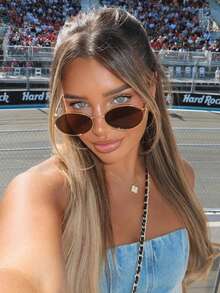 1pc Women's Round Colored Retro Glasses, Suitable For Carnival Parties, Tropical Beach Vacations, Bars, Clubs, Outdoor Activities, Fits Various Face Shapes, Essential Beach, Outdoor, Travel Accessory For Summer - Brown - View 3