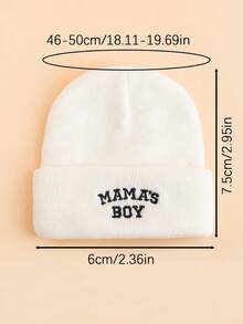 1PC Toddler "MAMA'S BOY" Embroidered Knit Beanie Hat, Foldable Warm Elastic Winter Cap, Cute Daily Outdoor Head Protection Hat - Multicolor - View 3
