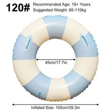 Oversized Striped Inflatable Swim Ring With Dual Handles, Pastel Pink/Blue Adult Pool Float For Beach, Pool Party & Summer Vacation - Multicolor - View 7