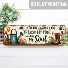 2D Flat Design, 1pc Rustic Style Iron Wall Decor 4x16 Inch "Walk Into Garden", Vintage Farmhouse Decoration With Iron Plaque, Garden Theme Hanging Decor, Suitable For Porch, Patio, Shed, Home Decor, Minimalist Style - Multicolor - View 7