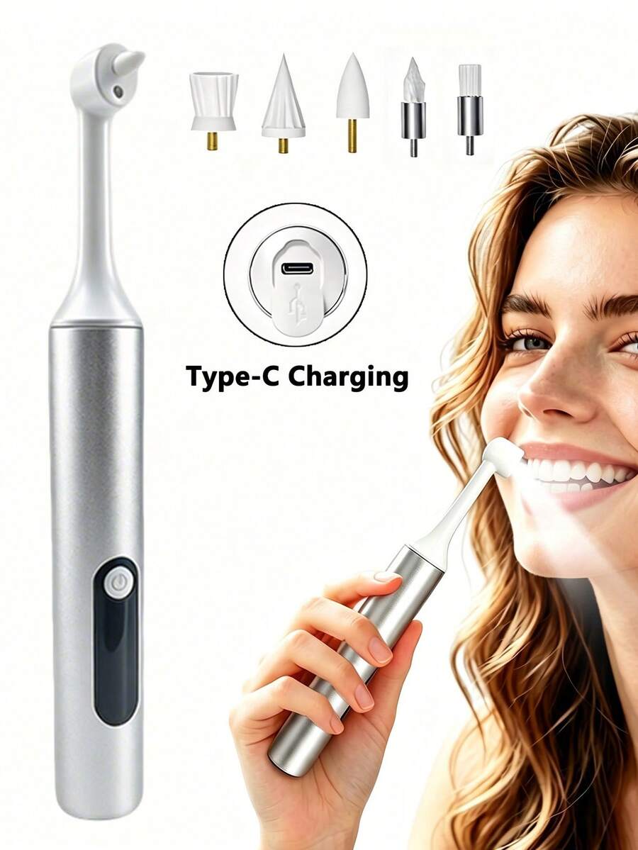 مجموعة تلميع الأسنان - 4 سرعات قابلة للتعديل، 5 رؤوس تنظيف، إضاءة LED، بطارية ليثيوم أيون 500mAh، شحن USB. مجموعة أدوات تنظيف الأسنان والعناية بالفم المنزلية الكاملة. - متعدد الألوان - مشاهدة 1