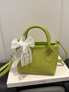Borsa a spalla piccola quadrata colore caramella dolce, borsa da donna alla moda dopamina con fiocco, borsa da donna carina stile Lolita - Verde Oliva - Visualizzare 10