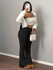Women's Casual Elastic Yoga Flare Pants - Black - View 5