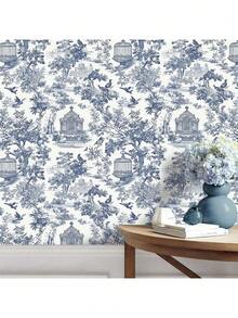 1 Roll Vintage Vinyl Self-Adhesive Wallpaper, Exquisite Blue Countryside And Botanical Landscape Wall Paper, Peel And Stick, Waterproof, Removable, Non-Adhesive Contact Paper, Seamless Wallpaper Roll, Easy To Apply, Suitable For Home Decor, Kitchen, Bedroom, Living Room And Furniture Refurbishment - Multiple Styles - View 8