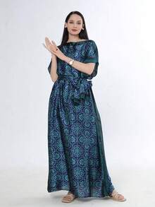 1件女款仿絲印花披肩圍巾套裝，外穿裝飾，適用海灘，防曬防風防紫外線，日常穿著 - 彩色 - 查看 3