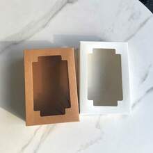 5Pcs Thick Sturdy Cardboard Gift Boxes With Dual Clear Windows, Foldable Paper Packaging Boxes For Party Favors Wedding Birthday DIY Crafts & Gift Wrapping, Brown Kraft / Pink / White Available - View 6