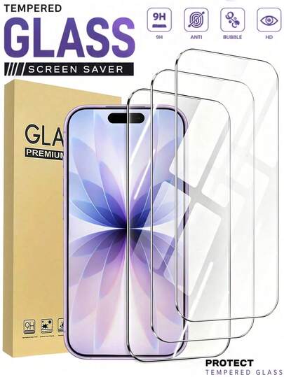3pcs,Full Coverage High Definition Tempered Glass Screen Protector,Anti-Drop,Anti-Collision,Anti-Fingerprint,High Hardness Material Effectively Resists Daily Wear And Tear,Hard To Leave Scratches When Stored In Backpack Or Contact With Hard Objects.Compatible With IPhone17e/17 Pro Max/17 Pro/17Air/17/16 Pro Max/16 Pro/16 Plus/16/15 Pro Max/15//14/13/12 And Other Models