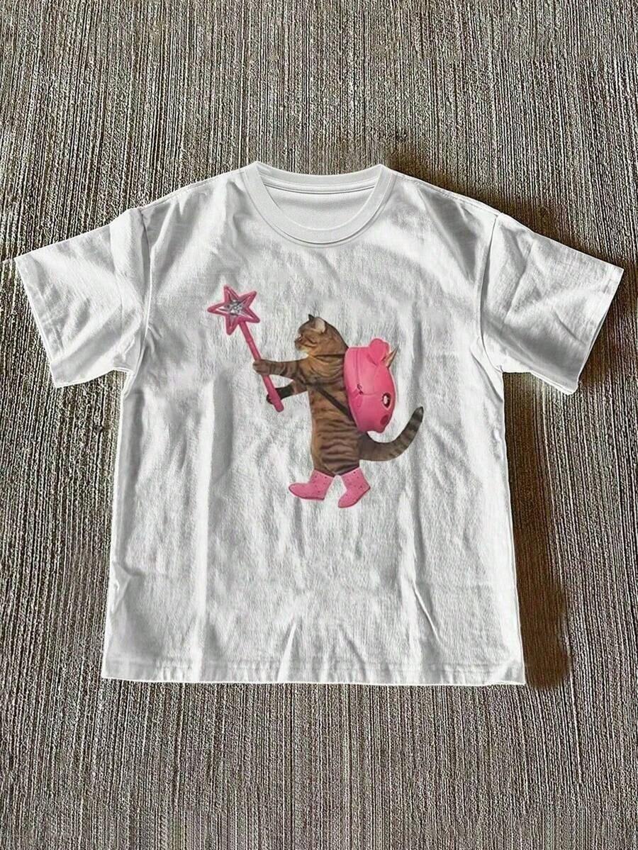 Women's Casual Short Sleeve-Shirt With Print And Round Neck. Hot Item - 白色 - 查看 1