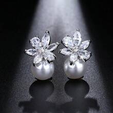 1 Pair Elegant Fashion Cubic Zirconia Stud Earrings Suitable For Women's Daily And Holiday Wear - White Gold - View 6
