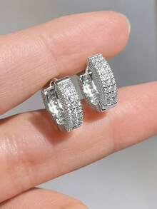 1 Pair Bling Bling Rhinestone Earrings For Men, Fashionable Minimalist Design, High-Quality, Versatile Casual Accessory, Elegant Charm Earrings - X009-A (one pair) - View 7