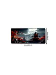 Japanese Style Full Moon Desk Mat, Black & Red Mouse Pad, Gaming Mouse Pad, Extended Keyboard Pad, Laptop Mouse & Keyboard Pad, Suitable For Desktop Decoration - View 9