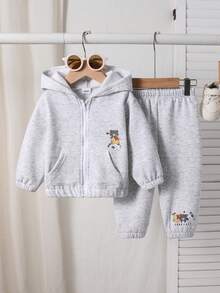 Baby Girls Infant Toddler Casual Fashion Cute Jacket & Pants 2pcs Set Spring Autumn Winter - Light Grey - View 1