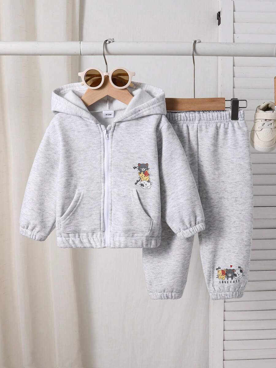 Baby Girls Infant Toddler Casual Fashion Cute Jacket & Pants 2pcs Set Spring Autumn Winter - Light Grey - View 1