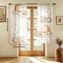 2pcs Digital Printed Curtains, Watercolor Lamb Moon Nebula Pattern, Semi-Sheer, Rod Pocket, Unlined, 90g/M², Perfect For Decorating Children's Bedroom, Nursery, Playroom - Multi-color - Lamb - View 15