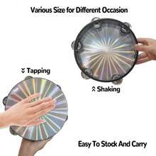 8/10 Inch Laser Colorful Handheld Tambourine, Single Row Metal Jingle Bells Hand Shake Bell, Professional Orff Percussion Instrument, Stage Performance Band Accompaniment Prop, Music Classroom Adult Teaching Gathering Party Atmosphere Accompaniment Hand Shake Instrument - Multicolor - View 3