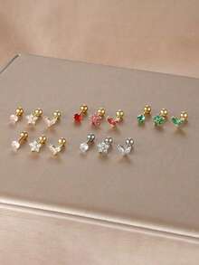 3件套18K镀金不锈钢耳骨耳环套装，时尚耳夹耳环，女士款 - 3pcs Earrings set - 查看 9
