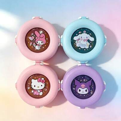 1pc Sanrio Hello Kitty Kuromi Portable Round Bento Box, 850ml Large Capacity Lunch Box, Comes With Spoon And Fork Utensils, Suitable For Lunch, Breakfast, Outdoor Picnic, Travel, Work, School, Outdoor, Picnic, Student Supplies, Lunch Box, Bento Box, Lunch Bag, Birthday Gift
